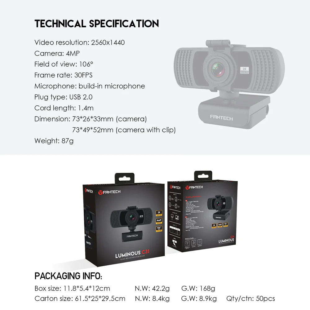 Fantech LUMINOUS C31 QHD 2K Webcam Fantech LUMINOUS C31 QHD 2K Webcam